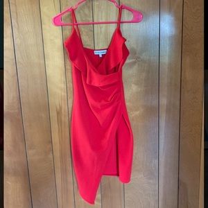 Red ruched bodycon mini dress